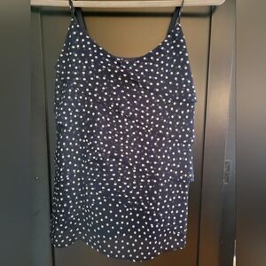 NEW polka dot tiered tank, spaghetti strap, navy/white